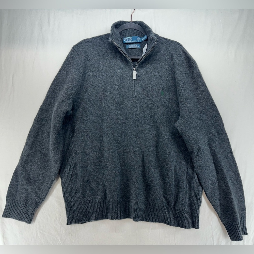 POLO RALPH LAUREN 100% Lambswool 1/4 Zip Sweater Gray Mens Size XXL New With Tag